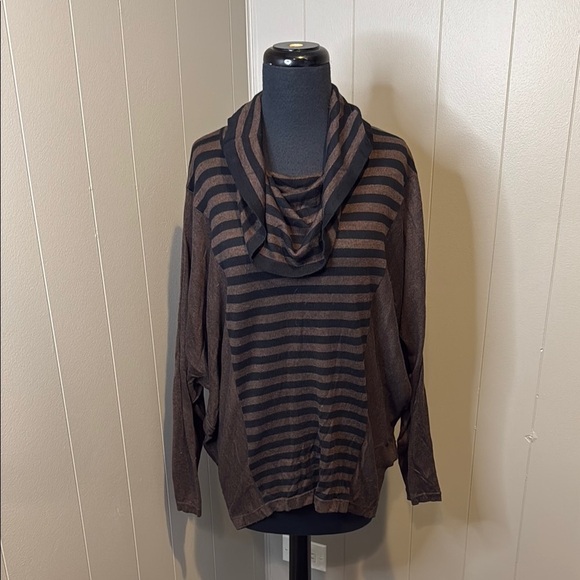 Mac & Jac Women’s Medium Striped Brown and Black Sweater Cowl Dolman Sleeves - Picture 1 of 5